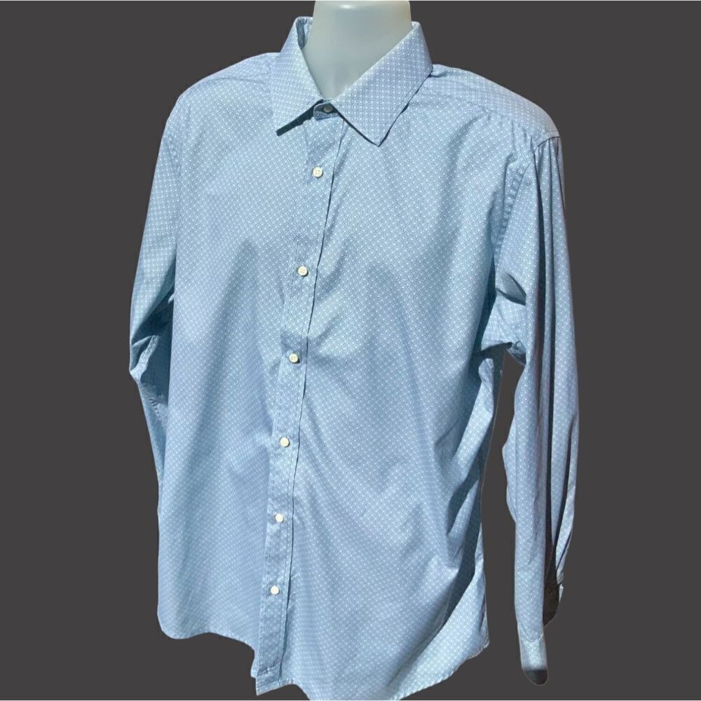 MTAILOR CUSTOM MADE CLOTHING BLUE DECO LATTICE LONG SLEEVE DRESS SHIRT LARGE - Picture 5 of 10